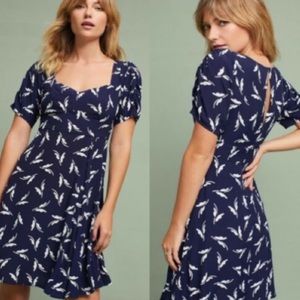 ANTHROPOLOGIE Maeve Fern Ruched Blue Dress NWOT Size 12.